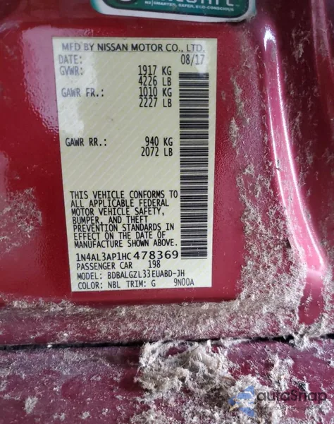 2017 Nissan Altima 2.5 from USA, damaged, VIN 1N4AL3AP1HC478369